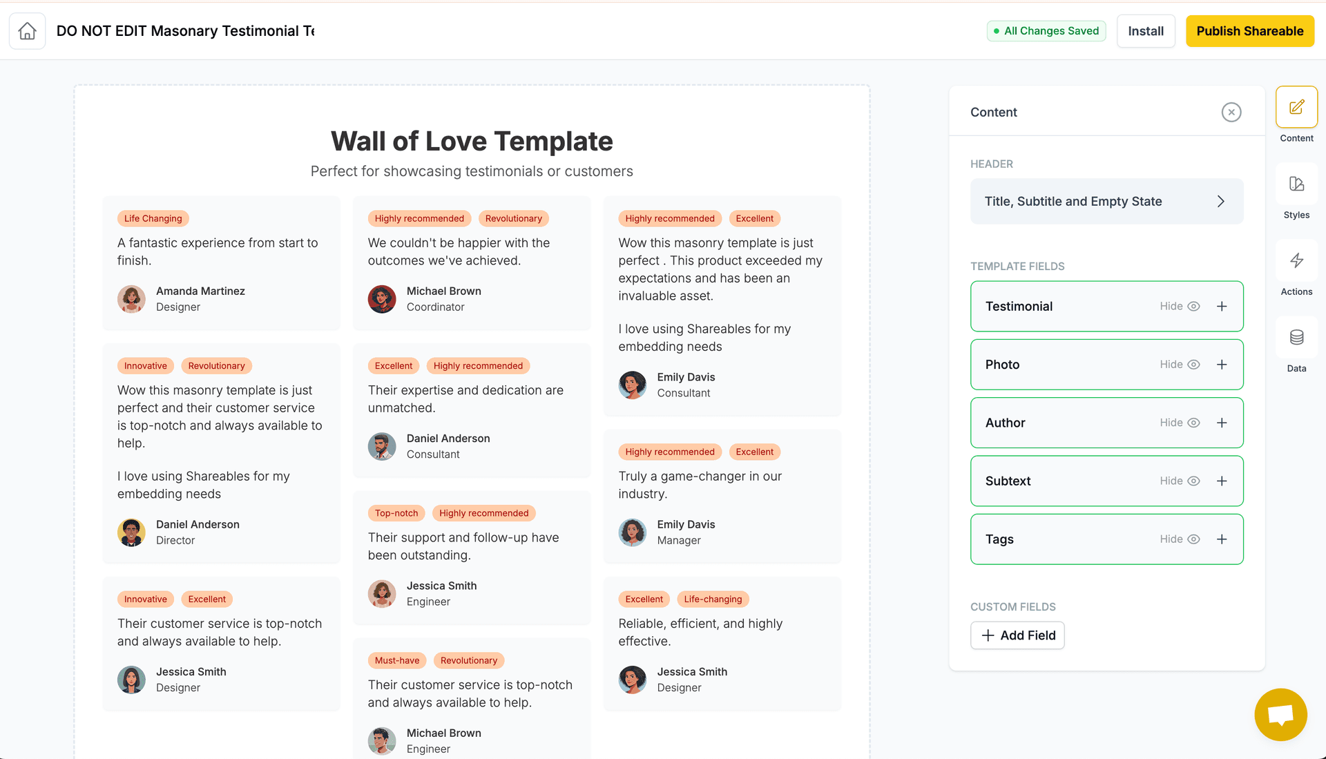 shareables editor
